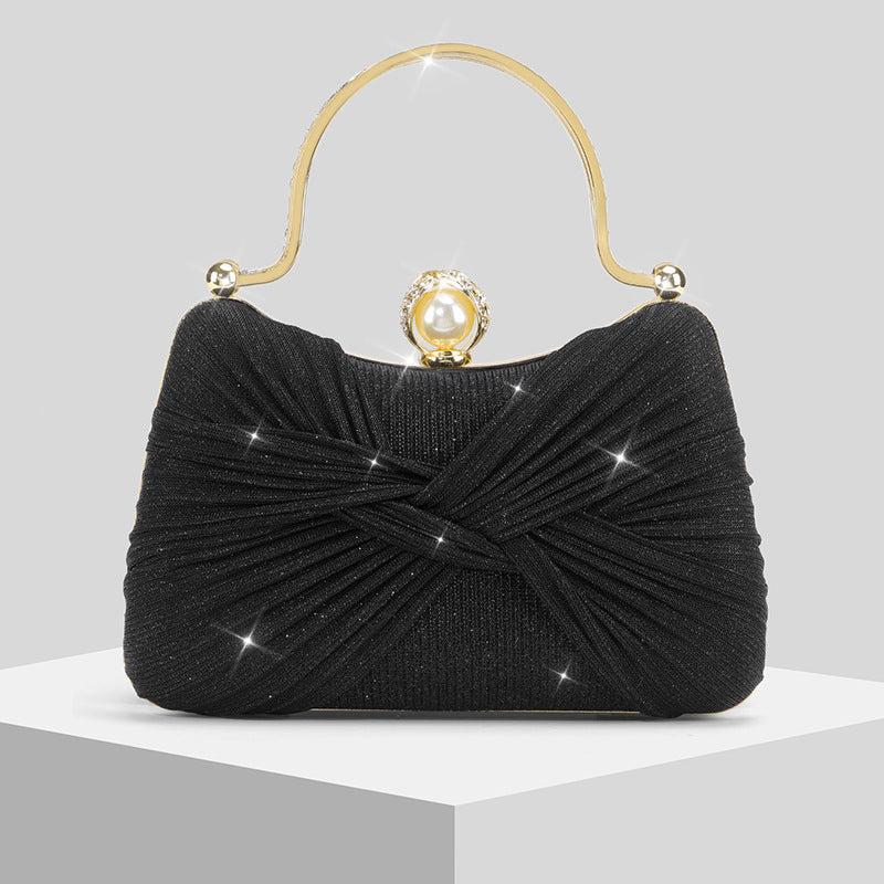 Womens Pleated Shimmering Evening Bag Handbag Crossbody Bag Clutch