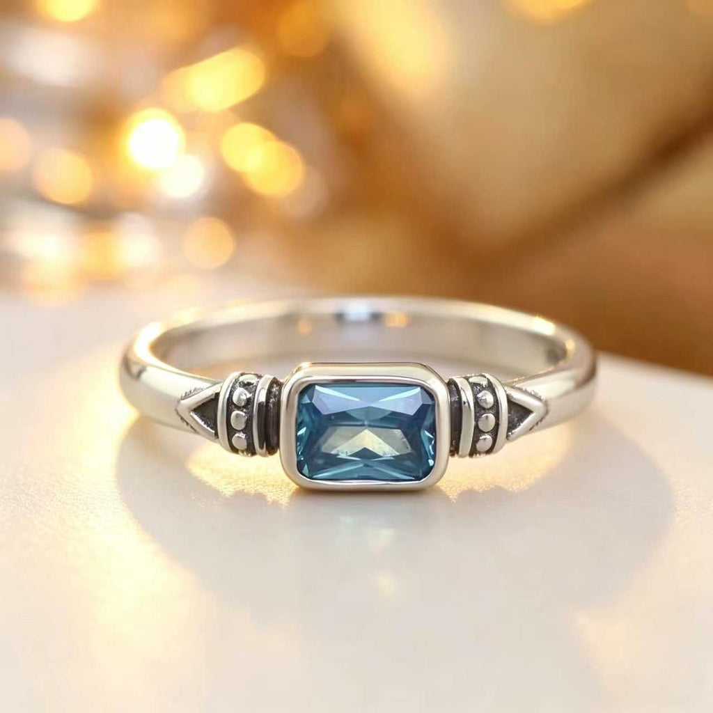 Yanbai Light Luxury Design Ring, Silver Blue Zircon Elegant Versatile Light Luxury Ring For Women, Copper Micro-Inlaid Zircon