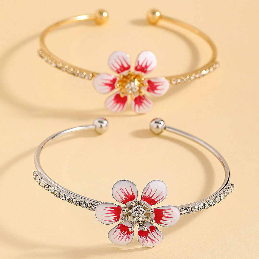 Dripping-oil Flower Open Bracelet For Women Light Luxury Style
