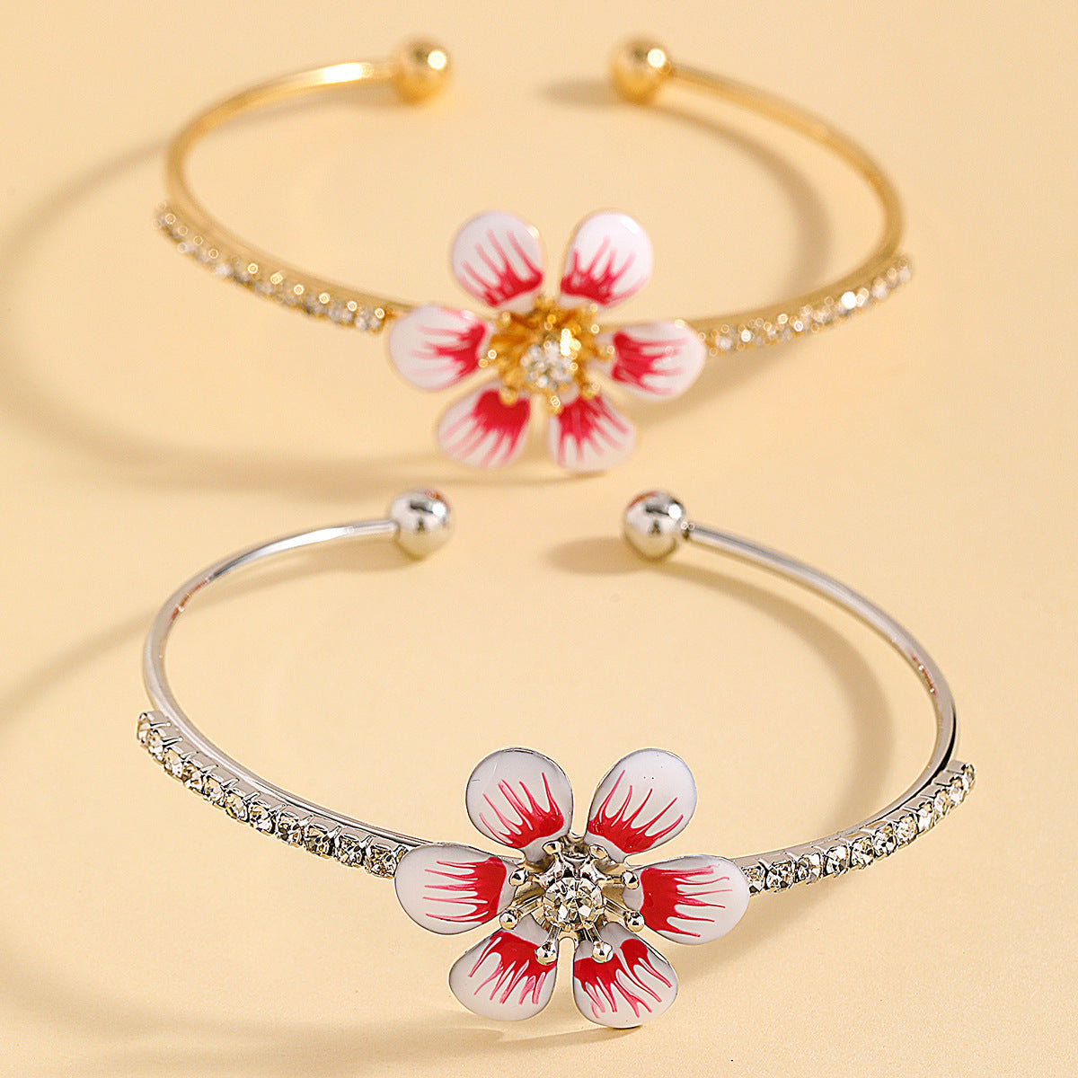 Dripping-oil Flower Open Bracelet For Women Light Luxury Style