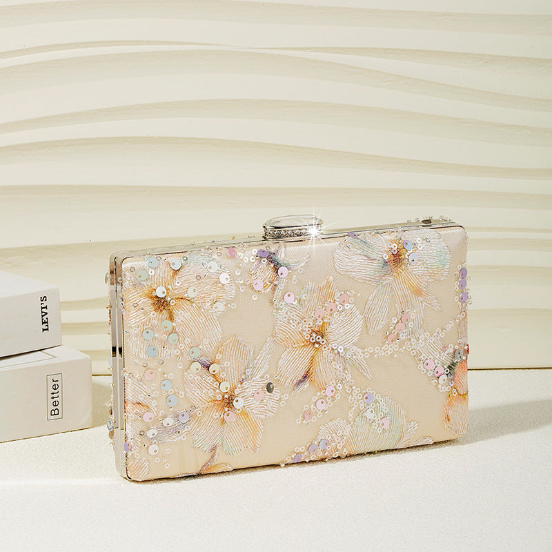 Embroidered Sequin Evening Bag For Women Floral Clutch