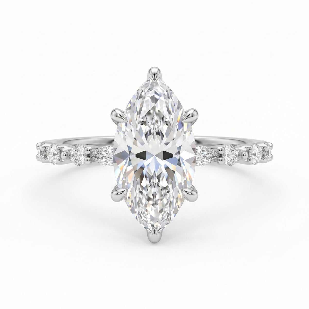Gold Plated Copper Marquise Zircon Ring Set - Women's European American Light Luxury Stackable Jewelry