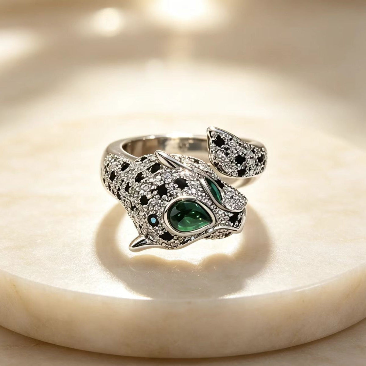 European And American Style Copper-plated Gold Zircon Leopard Ring For Women