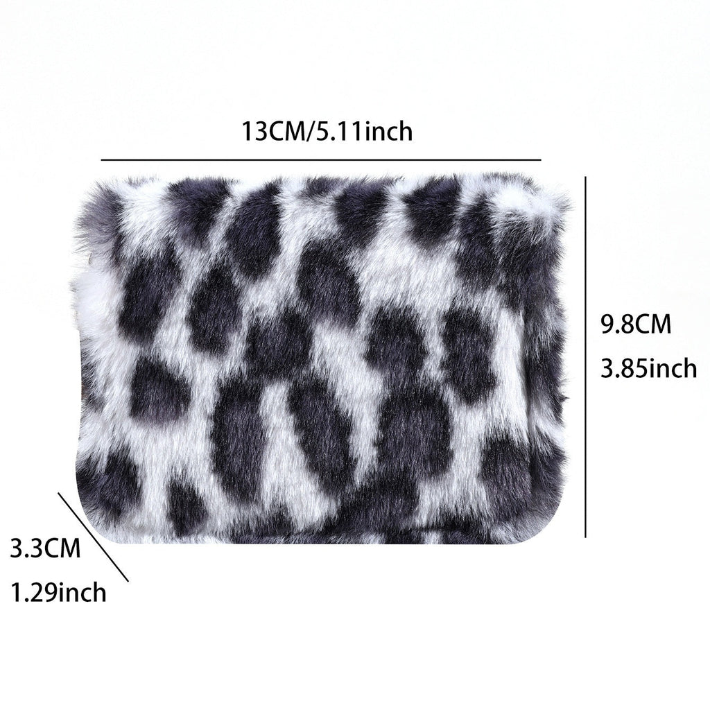 Plush Coin Purse Fashionable Niche Design Simple And Fluffy With Leopard-Print Card Holder
