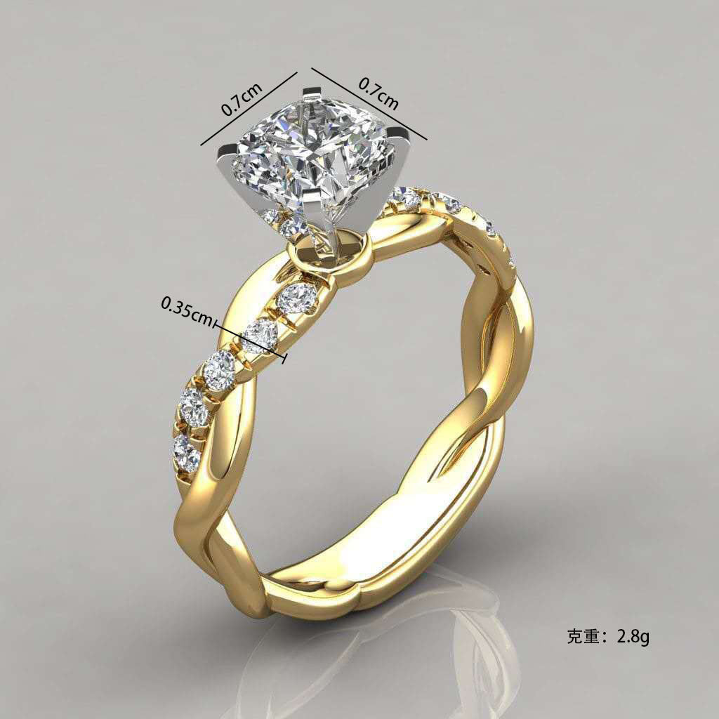 European And American Cross-Border Wish Hot-Selling 18K Rose Gold-Plated Two-Tone Princess-Cut Diamond Ring Engagement Ring Couple Style