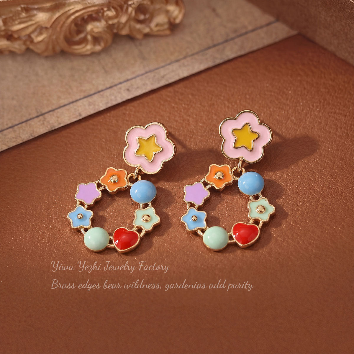 Korean-style Colorful Floral Spring-summer Earrings For Girls, Cute And Versatile, Sweet Hoop Earrings With Stars And Geometric Designs, Exquisite New Earrings