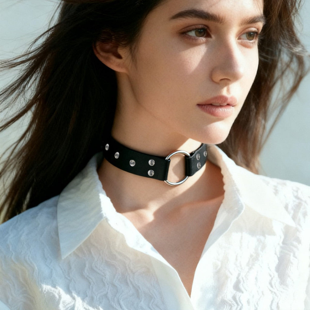 Men's And Women's Studded Leather Necklace Choker