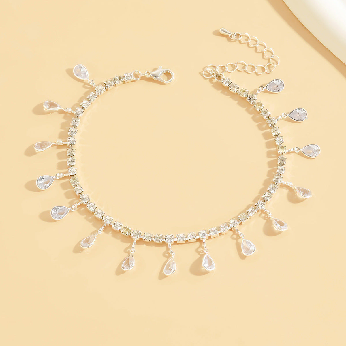 Light Luxury And High-End Zircon Water Drop Tassel Anklet, Fashionable, Sweet And Versatile Crystal Anklet, Beach Vacation Style Accessory
