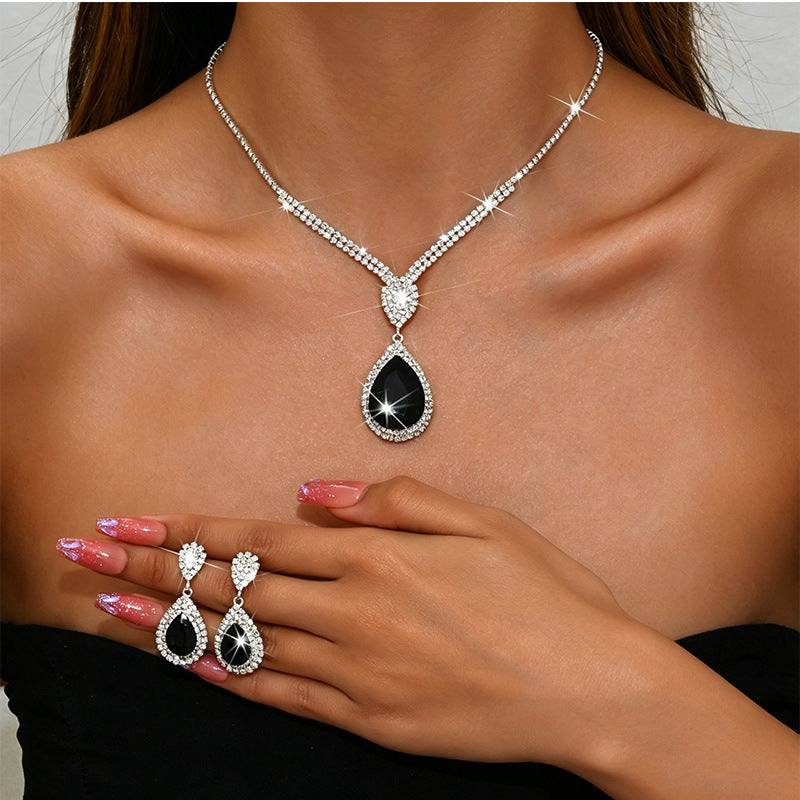 Fashion Temperament Red Sapphire Blue Water Drop Pendant Light Luxury Design Niche Trend Suit All-match Wholesale