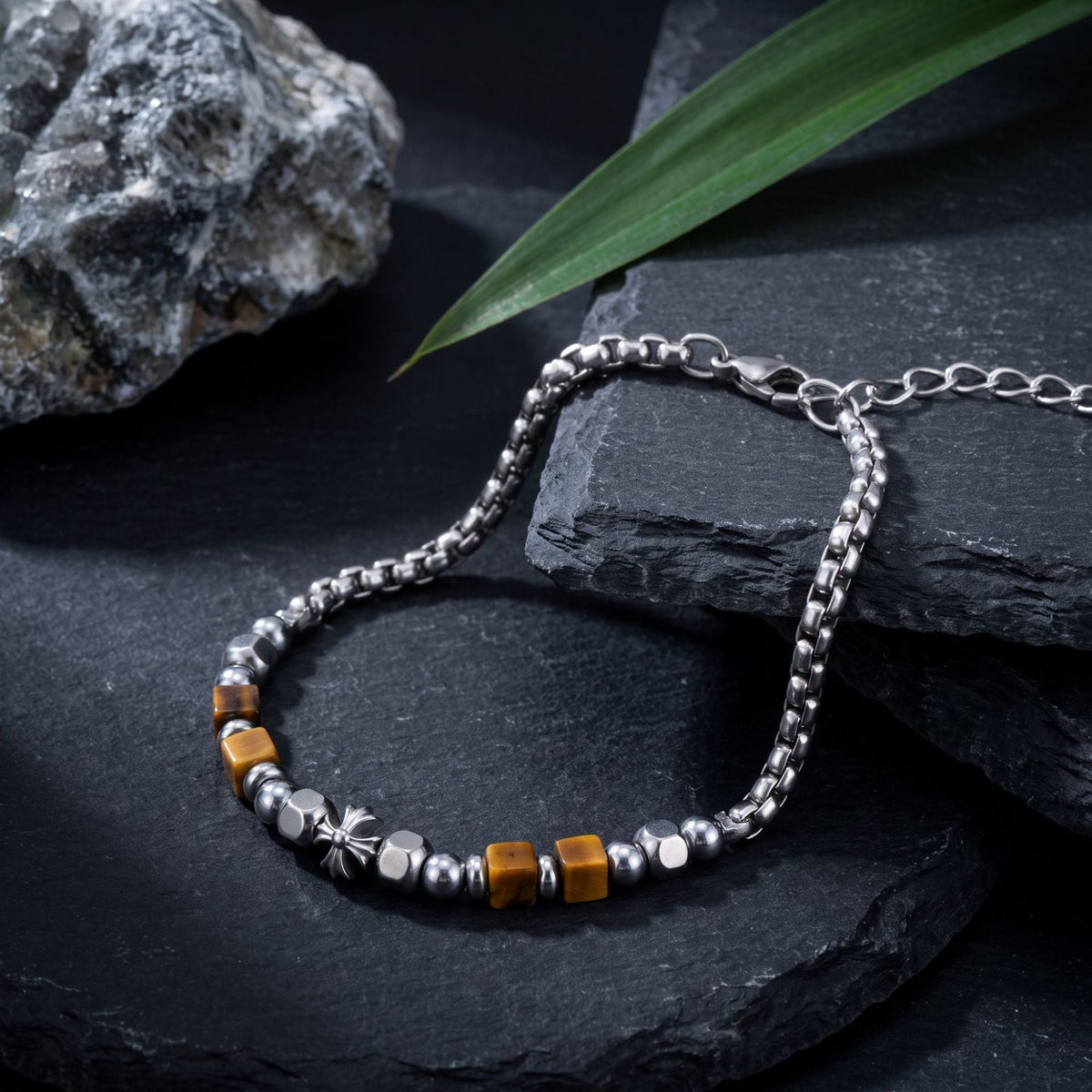 New Chinese Style Faceted Tiger Eye Stone Spliced Broken Silver Bracelet For Men, Hip Hop Luxury High-End Beaded Bracelet, Fashion Versatile Jewelry
