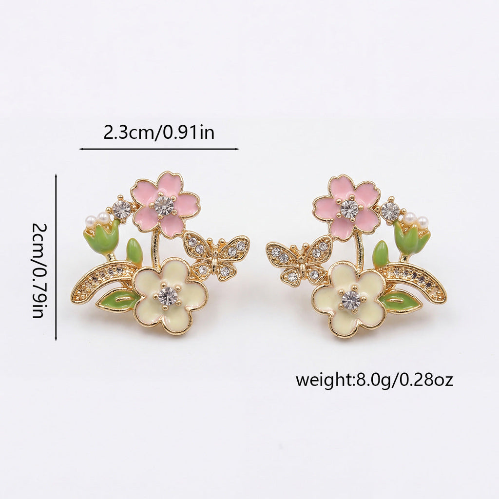 Springtime  Cherry Blossom Series Earrings For Women, Silver Needle, Sweet Floral Style, Niche High-End Earrings Wholesale