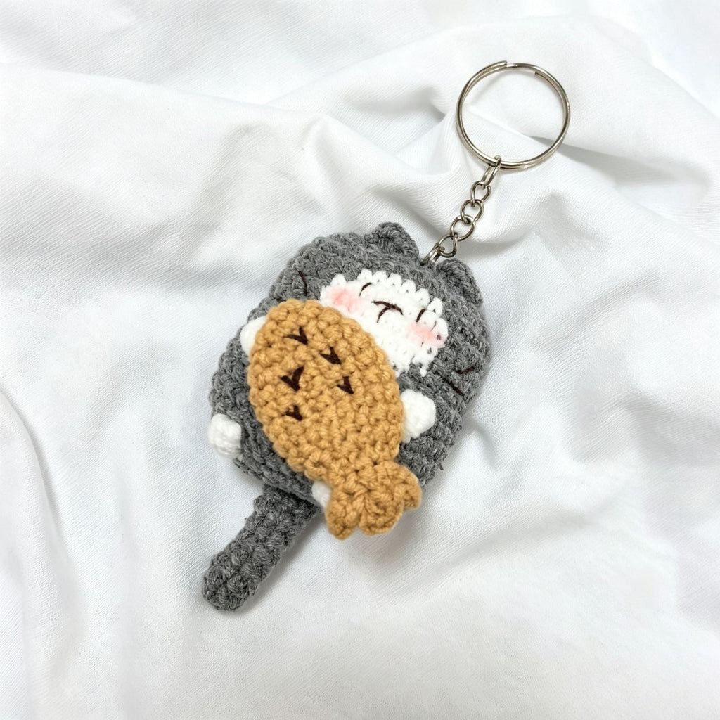 Handmade Knitted Crochet Cat Keychain Pendant