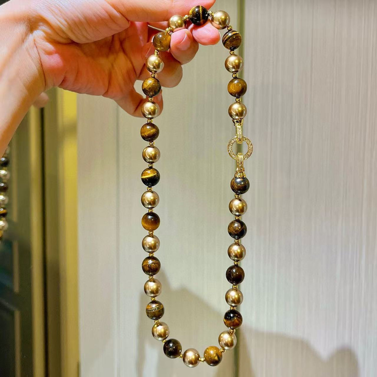Autumn And Winter Maillard Style Natural Tiger Eye Stone Design Starry Crystal Clavicle Chain Necklace Guaranteed Authenticity And Re-Inspection