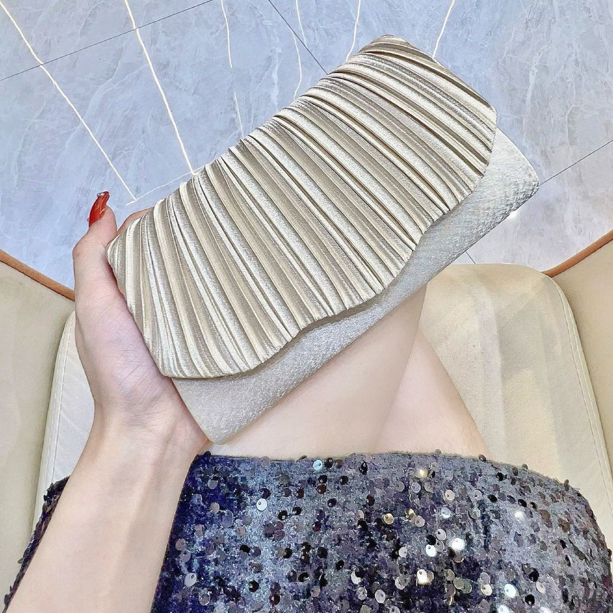 Satin Cheongsam Pleated Evening Clutch