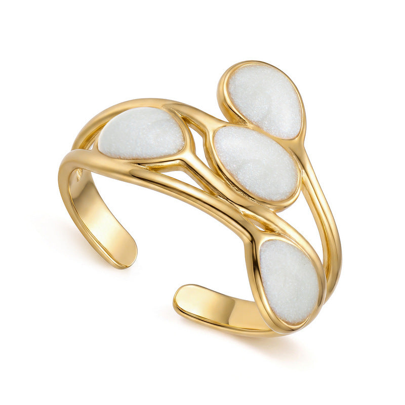 Stainless Steel Heart-shaped Geometric Pearl Inlaid Ring