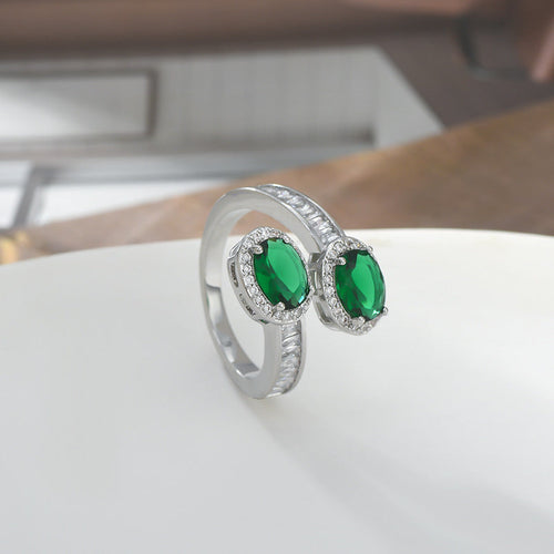 2023 New Zircon-inlaid Elegant Open Ring Female High-grade Emerald Cube Sugar Ring Personalized Index Finger Ring