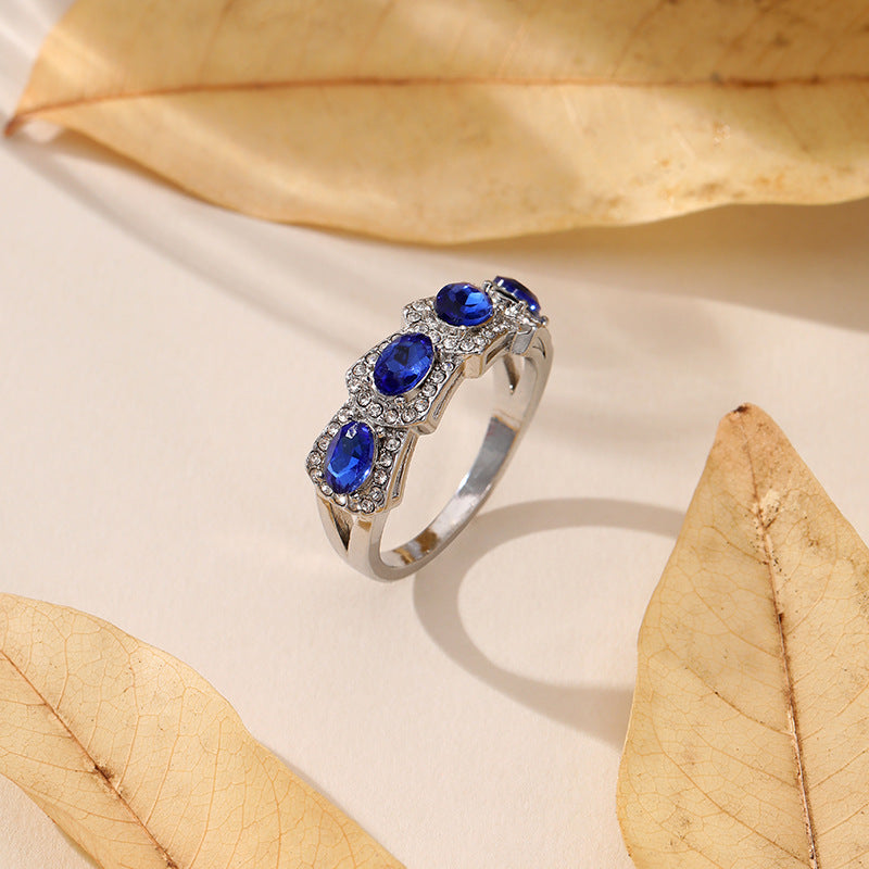Laine Blue New Zircon Ring European And American Elegant Celebrity Style Accessories Retro Magazine Ring