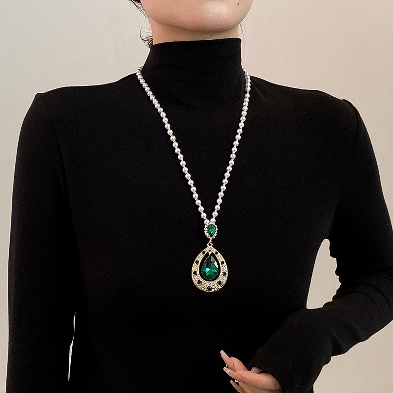 Korean Style Versatile Fashion Flower Sweater Chain Autumn And Winter Accessories Long Necklace Women's High-End Cat's Eye Pendant Camellia