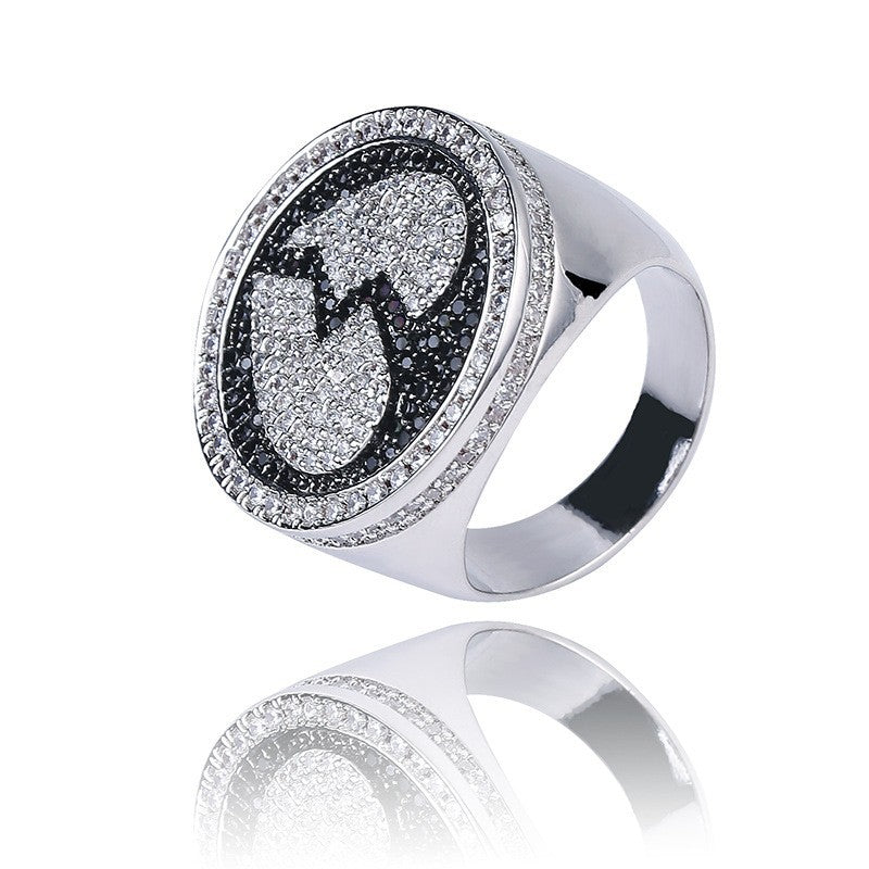 Amazon Cross-Border Trendy Hip-Hop Love Rings For Men And Women, Cuban Zircon Jewelry Wholesale, Hip-Hop Interlocking Rings