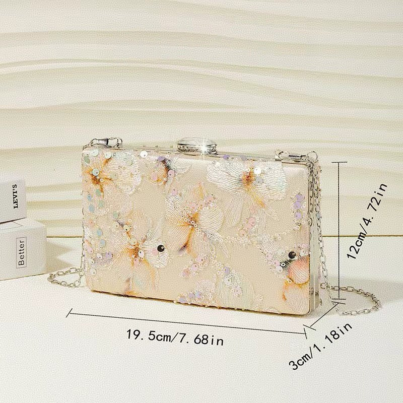 Embroidered Sequin Evening Bag For Women Floral Clutch