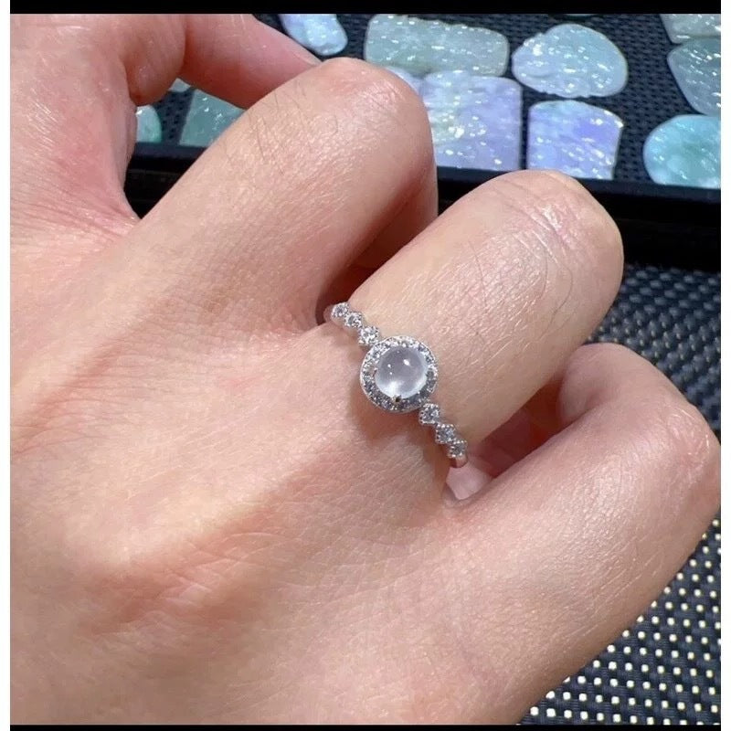 New Trendy Translucent Ice Chalcedony Style Elegant Resizable Open Ring For Women