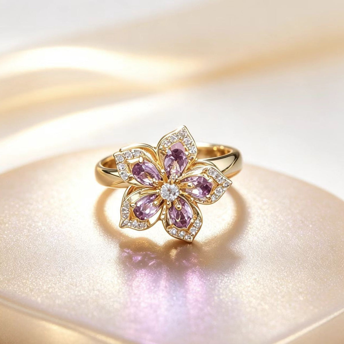 Rotatable Double-Layer Flower Bear Ring