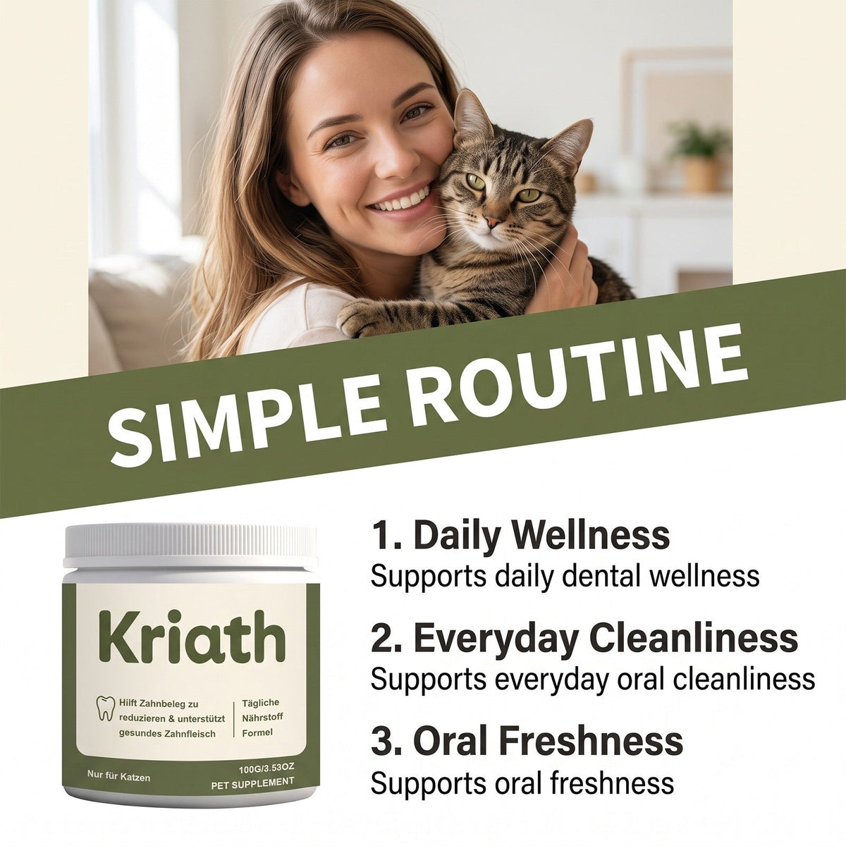 Kriath Cat Dental Care Nutrient Powder Freshens Cat's Oral Hygiene, Removes Pet Tartar, Convenient For Feeding