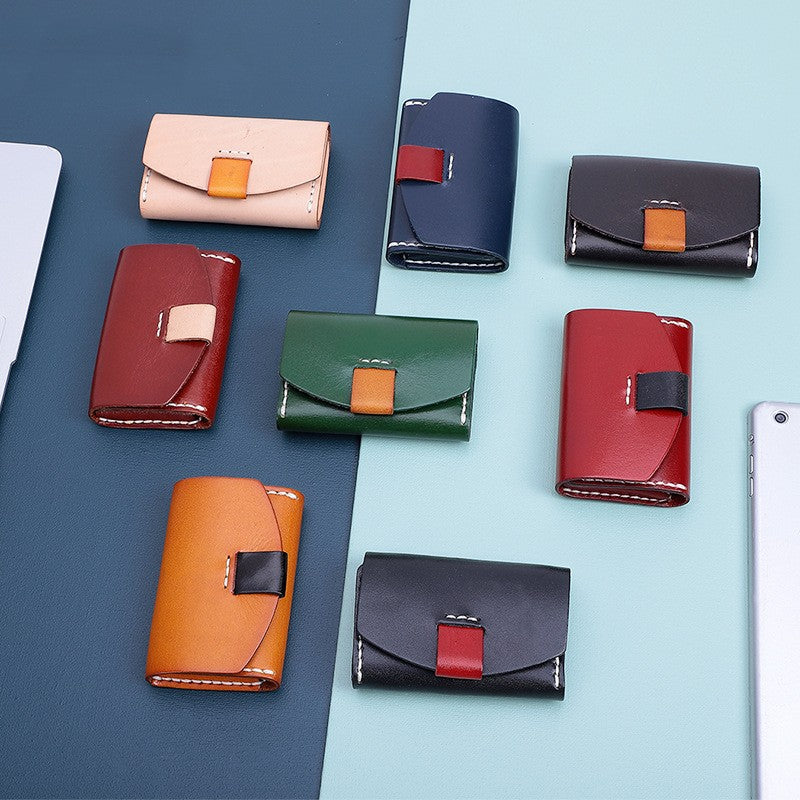 Handmade Genuine Leather Card Holder Retro Short Coin Purse