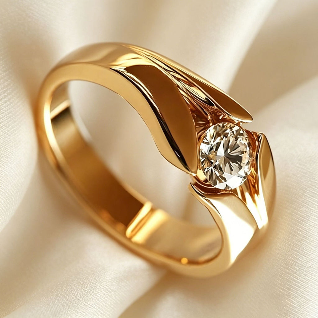 Yanbai Cross-Border Minimalist Style Gold Ring With Zircon Inlay, Simple And Elegant Engagement Ring, Anniversary Gift