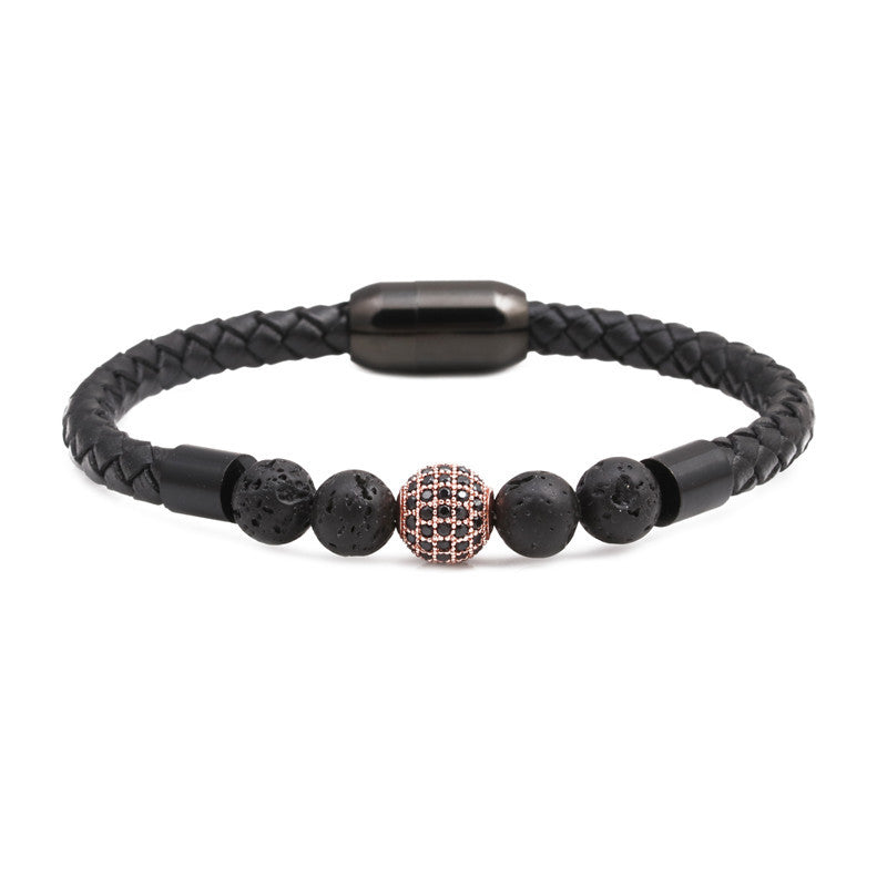 Volcanic Stone Micro-paved Zircon Bead Bracelet