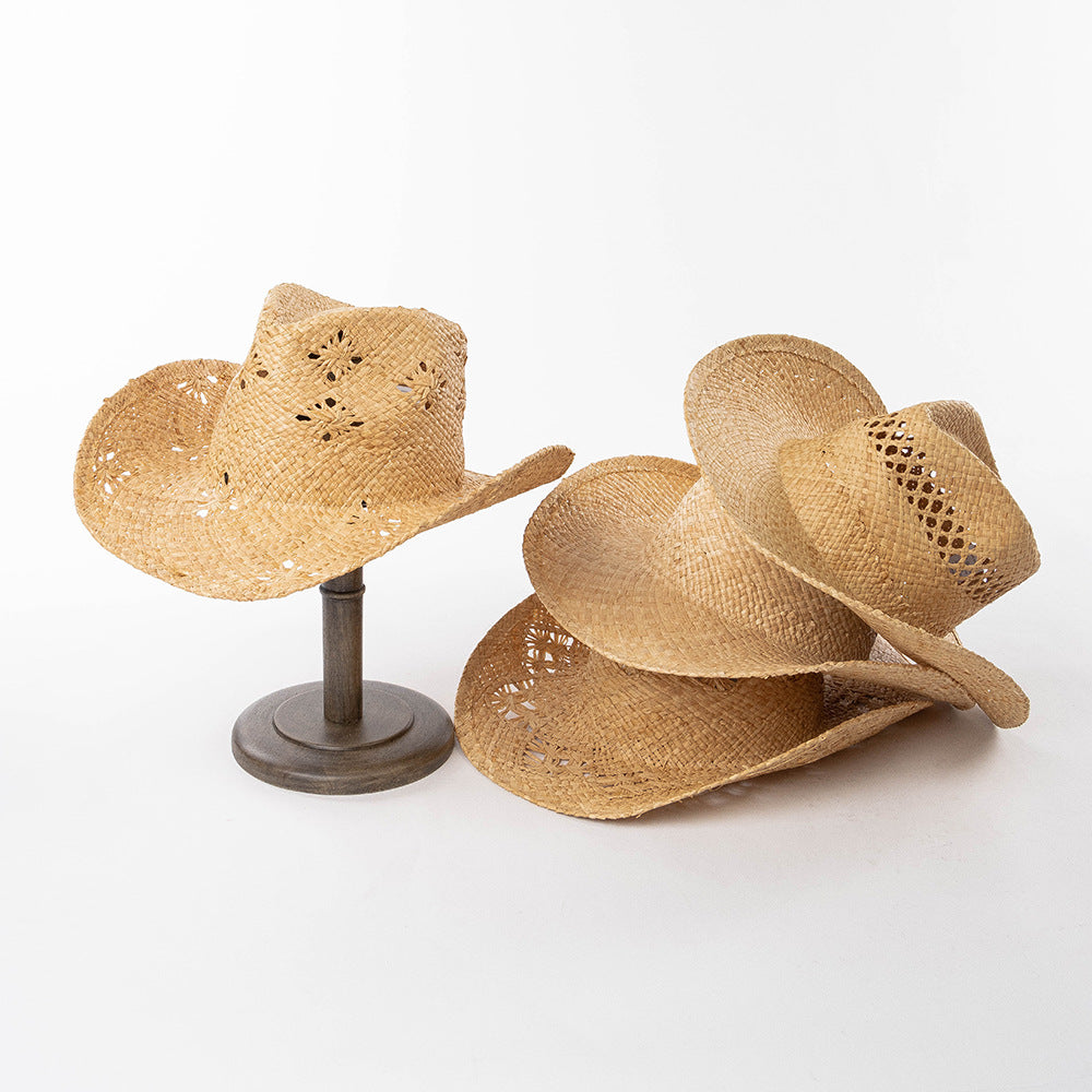 Hand-knitted Openwork Raffia Sun Hat For Men And Women