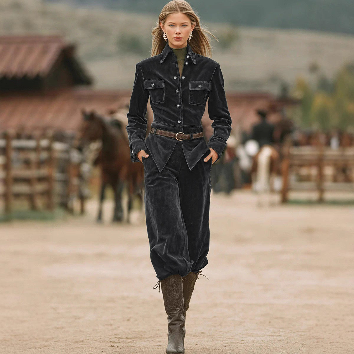 Women's Corduroy Button-Front Jacket & Relaxed Pants Set