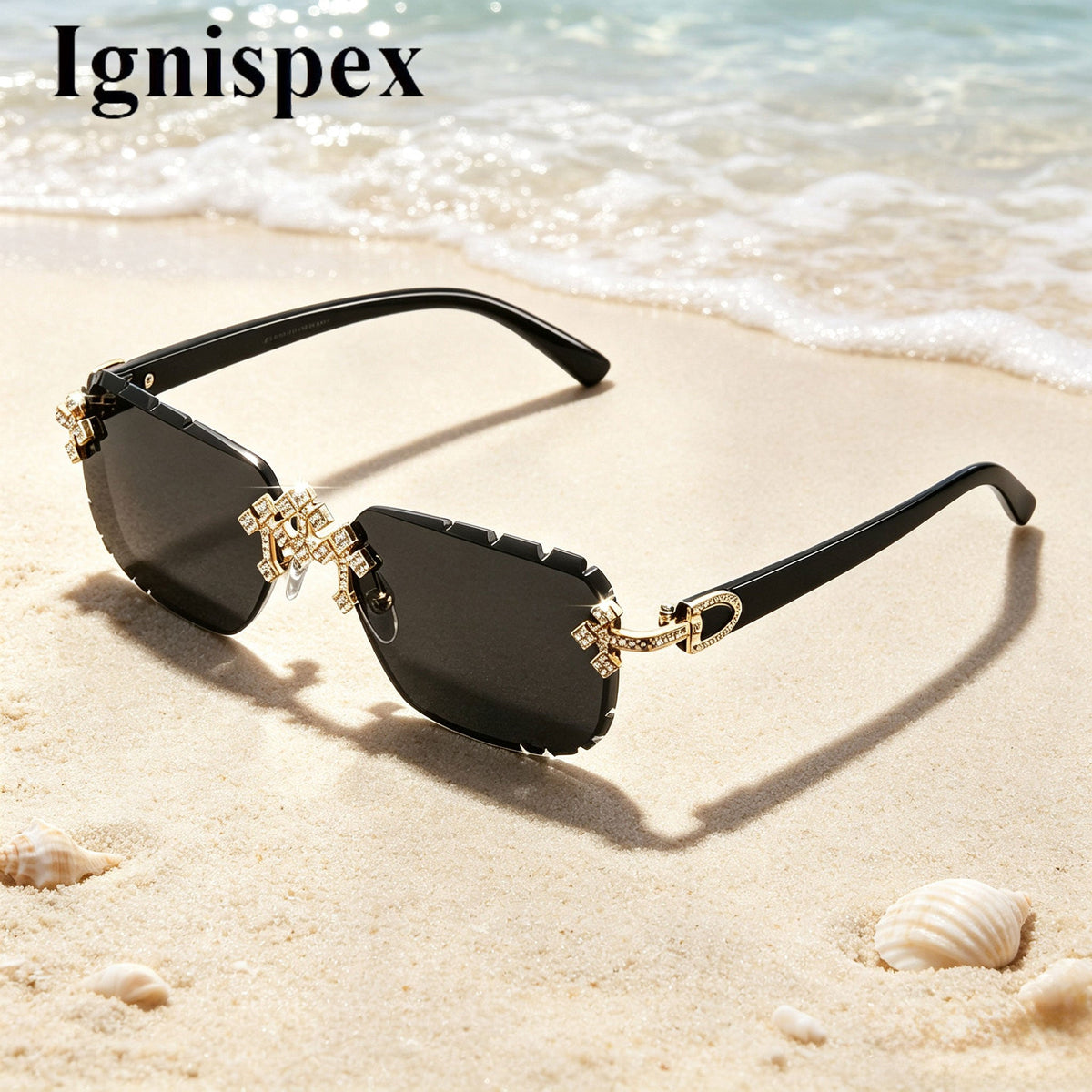 Frameless Square Ladies  Sunglasses, Crystal-studded Frameless Sunglasses, UV Protective Gradient Lenses Sunglasses, Lightweight And Fashionable Eyewear, Suitable For Beach Vacations, Parties And Dail