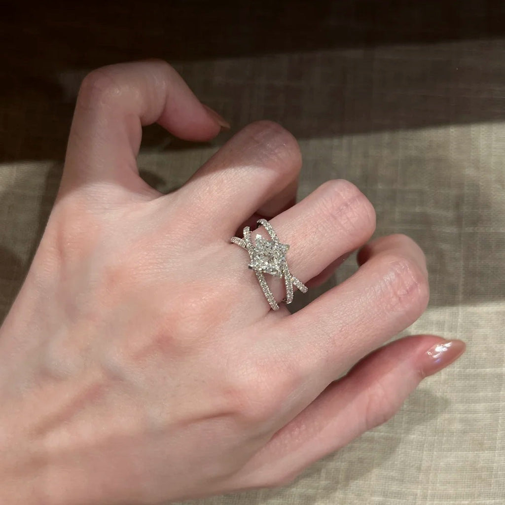 Women Sparkling Radiant Princess High Carbon CZ Shooting Star Ring, Crushed Ice Cut 2 Carat Luxury Engagement Finger Ring
