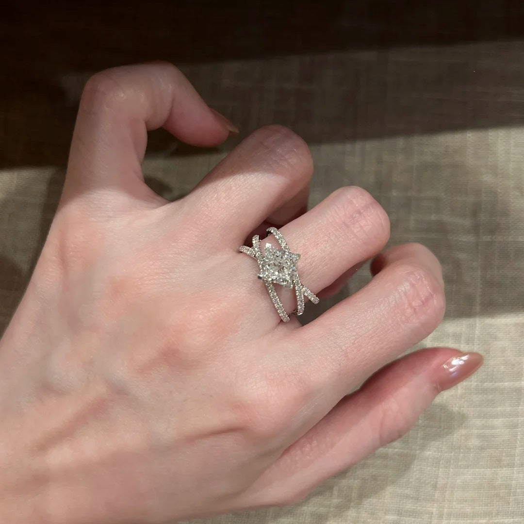 Women Sparkling Radiant Princess High Carbon CZ Shooting Star Ring, Crushed Ice Cut 2 Carat Luxury Engagement Finger Ring