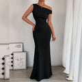 2026 European And American Cross-Border Women's Fishtail Dress, Amazon's Best-Selling One-Shoulder Neckline, Waist Pleated, Sleeveless Sexy Dress