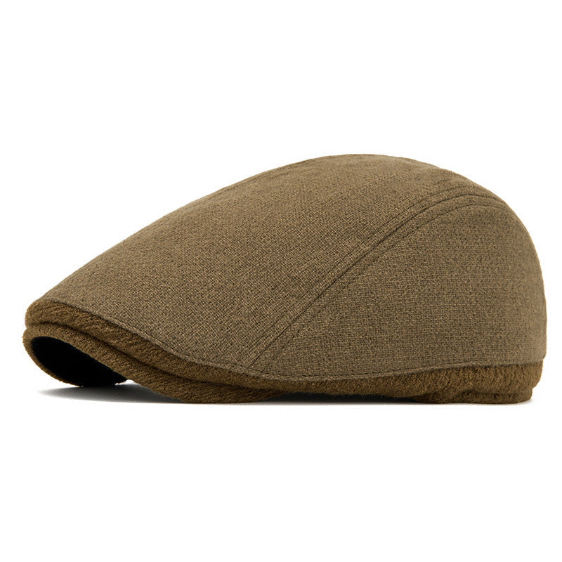 Wool Color-Block Simple Fleece-Lined Warm Retro Newsboy Cap