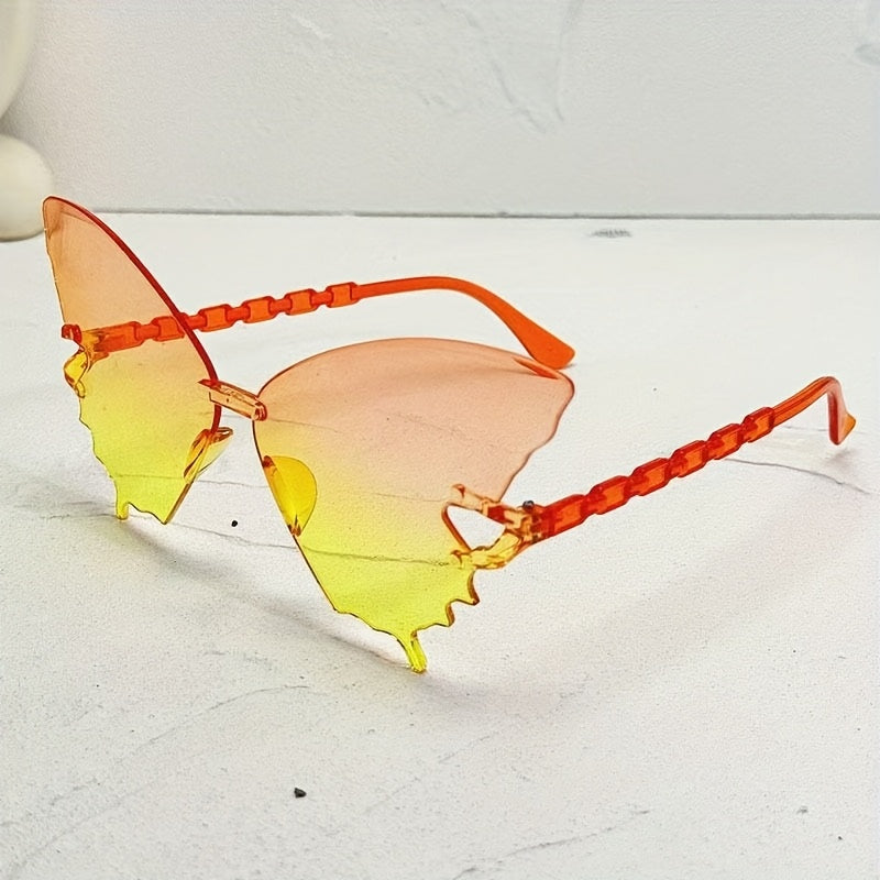 12 Pcs Rimless Butterfly Shaped Sunglasses Gradient Lens Eyewear Fancy Cut Out Frame Lightweight Structure Suitable For Theme Parties, Holiday Events, Beach Travel And Daily Fashion Outfit Matching.