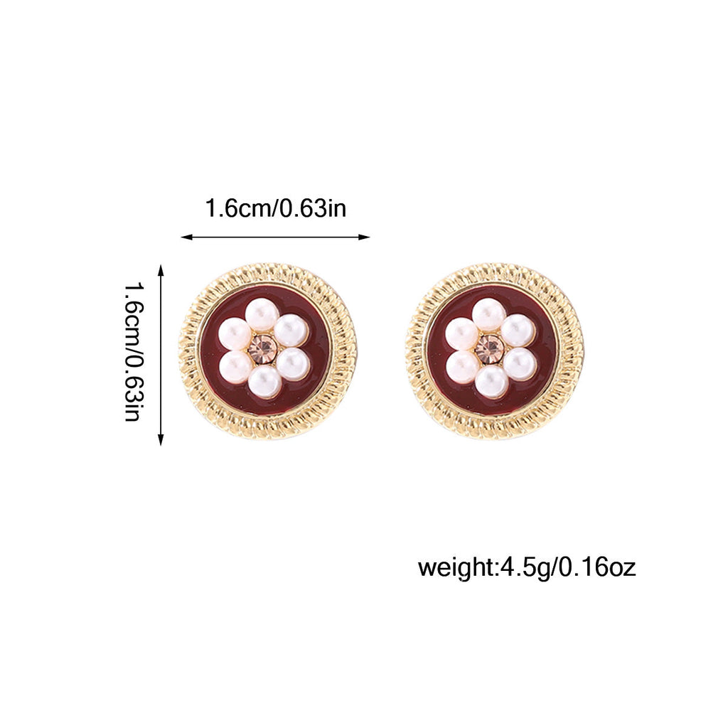 French Burgundy Oil Drop Flower Earrings For Women, Retro Hong Kong Style, High-End Earrings, Accessible Luxury, Second-Hand Earrings For Women