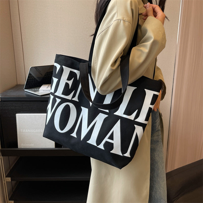 Large Capacity Canvas Bag Women Letter Printed Shoulder Travel Simple Handbags Travel Casual Daily Shopping Bags Totes