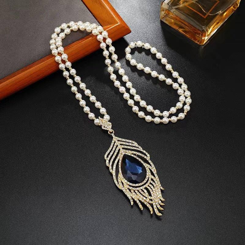 Korean Style Versatile Fashion Flower Sweater Chain Autumn And Winter Accessories Long Necklace Women's High-End Cat's Eye Pendant Camellia