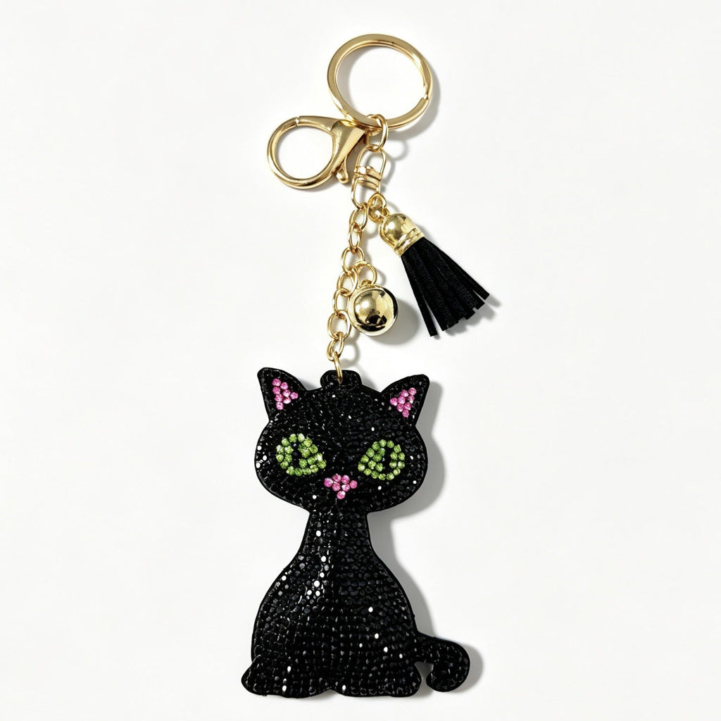 Diamond-studded Black Cat Keychain Cartoon-style And Cute