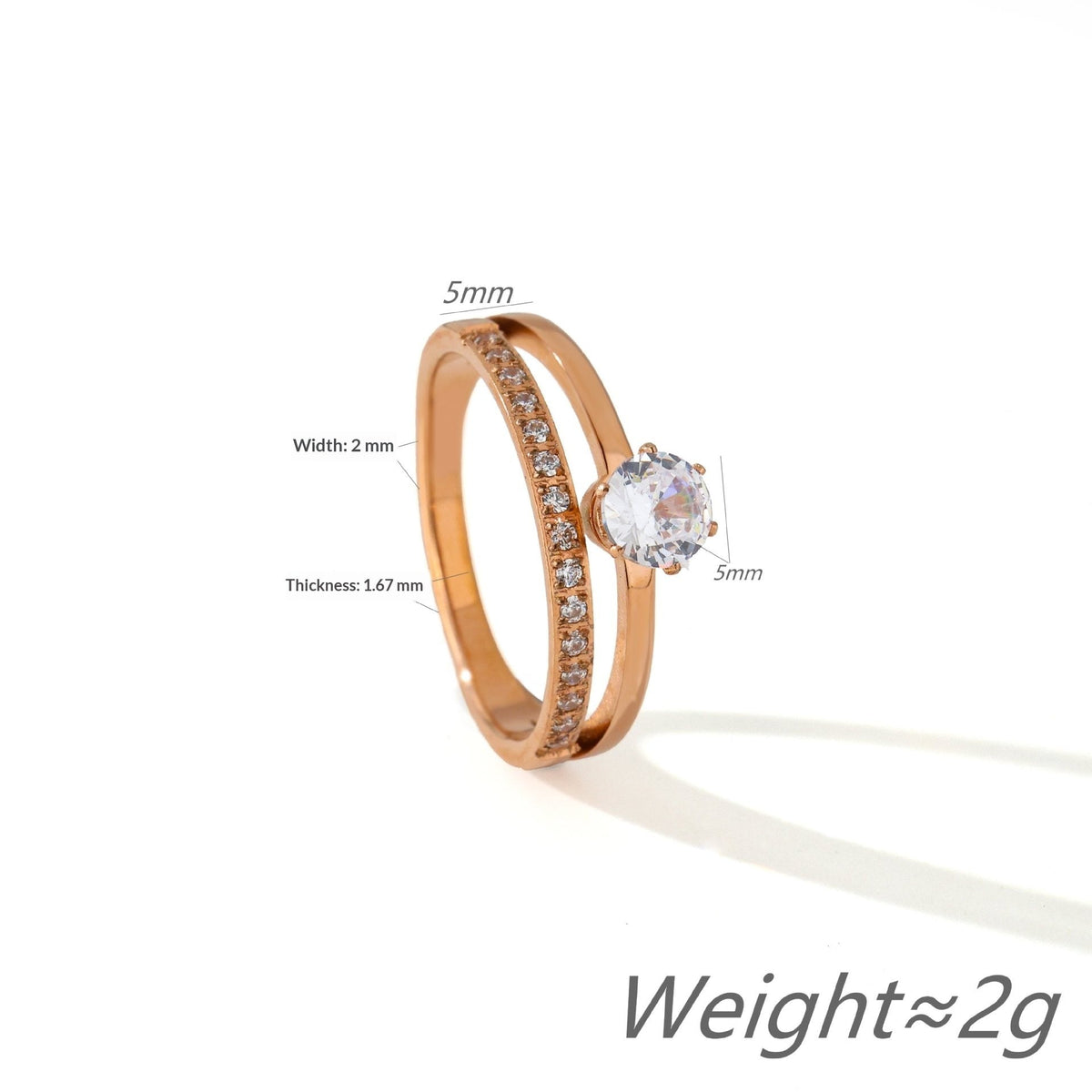 Korean-style Geometric Design Elegant Double-layer Zircon Ring