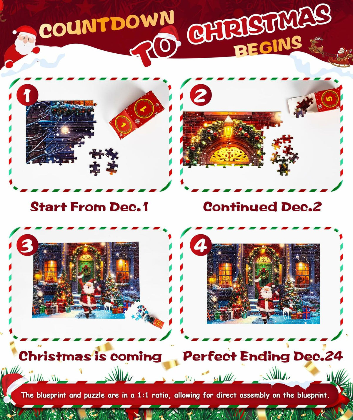 Protado 2025 Christmas Advent Calendar Puzzle 1008 Pieces 27.5x19.7in