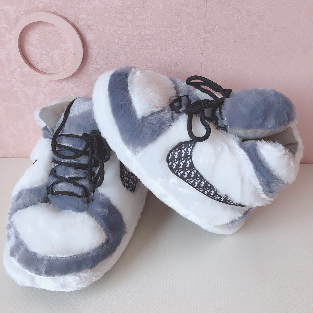 Courtside Cozy Gray Sneaker Slippers – Unisex Kids & Adults